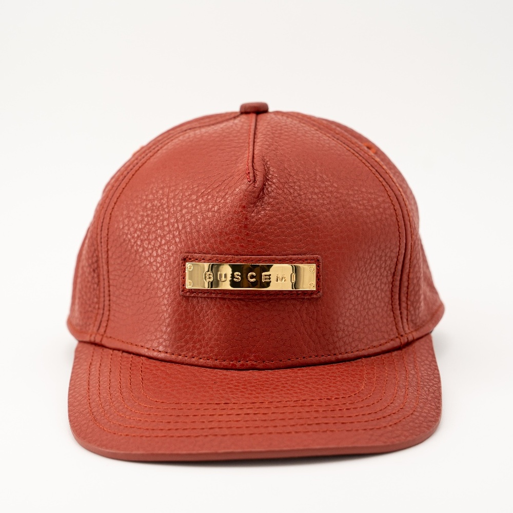 Buscemi Screwback Cap Pebbled Cow Leather Red Hat